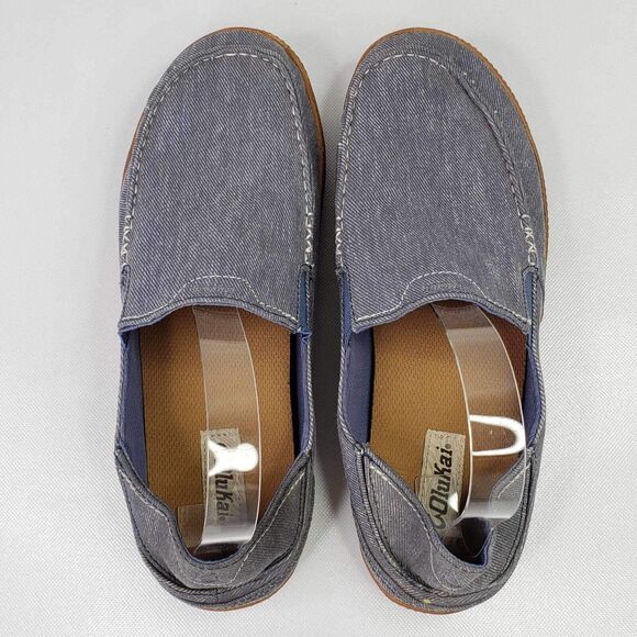Olukai Mens Puhalu Canvas Shoes Size 10.5 Blue Drop In Heel Driving Slip On - Picture 7 of 9